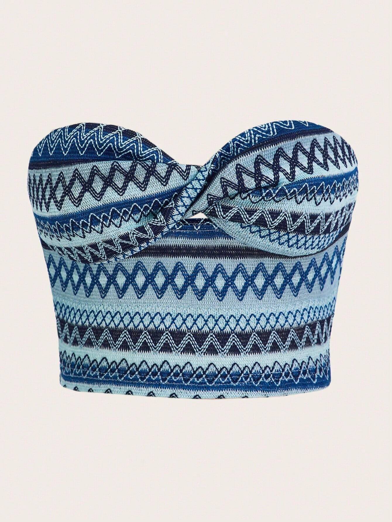 SHEIN ICON Geo Print Twist Front Tube Crop Women Top