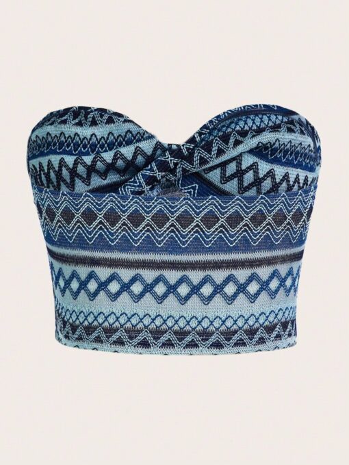 SHEIN ICON Geo Print Twist Front Tube Crop Women Top - Image 2