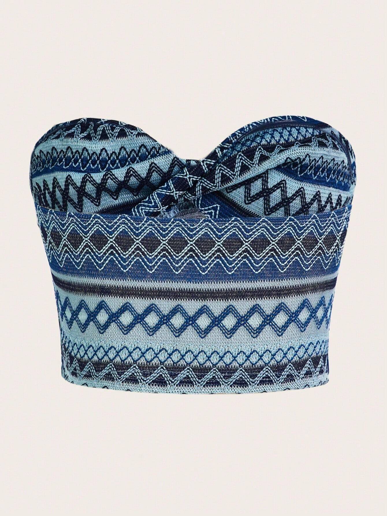 SHEIN ICON Geo Print Twist Front Tube Crop Women Top - Image 2