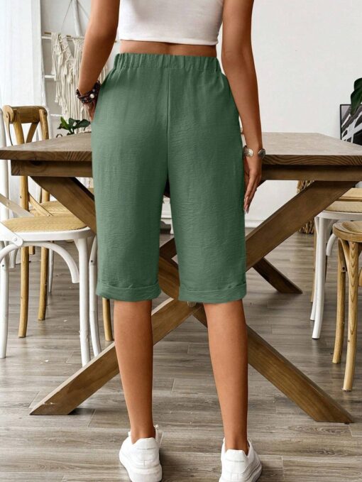 SHEIN LUNE Elastic Waist Faux Linen Summer Casual Shorts - Image 2