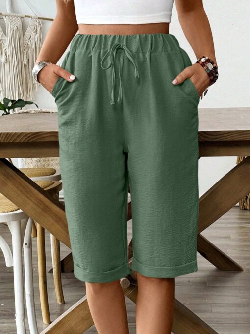 SHEIN LUNE Elastic Waist Faux Linen Summer Casual Shorts - Image 4
