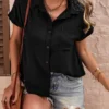 SHEIN LUNE Patched Pocket Batwing Sleeve Shirt,Short Sleeve Tops