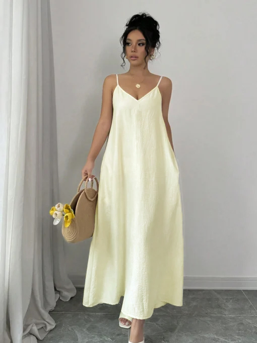 SHEIN Rafferiza Adjustable Strap Loose White Long Cami Dress
