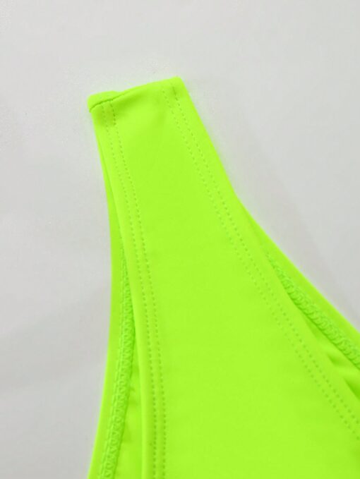 SHEIN Swim Basics Women Fluorescent Green Halter Neck Bikini - Image 4