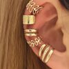 SHEIN 5 PCS Gold Adjustable Ear Cuffs Earrings for Women Girls Non-Piercing