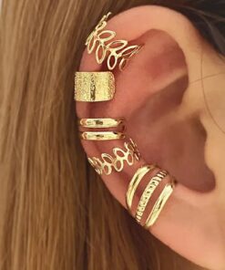 SHEIN 5 PCS Gold Adjustable Ear Cuffs Earrings for Women Girls Non-Piercing