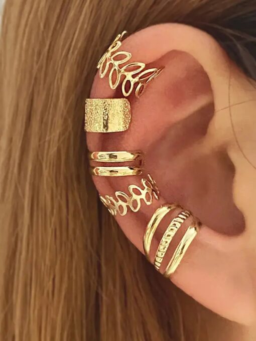 SHEIN 5 PCS Gold Adjustable Ear Cuffs Earrings for Women Girls Non-Piercing