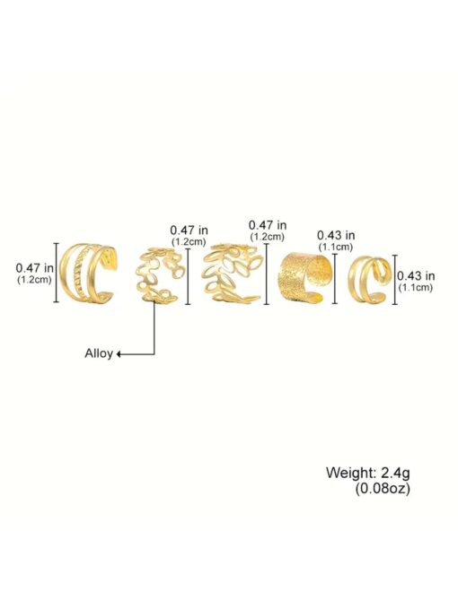 SHEIN 5 PCS Gold Adjustable Ear Cuffs Earrings for Women Girls Non-Piercing - Image 2