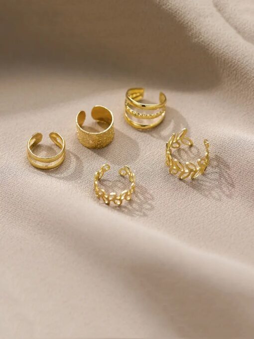 SHEIN 5 PCS Gold Adjustable Ear Cuffs Earrings for Women Girls Non-Piercing - Image 4