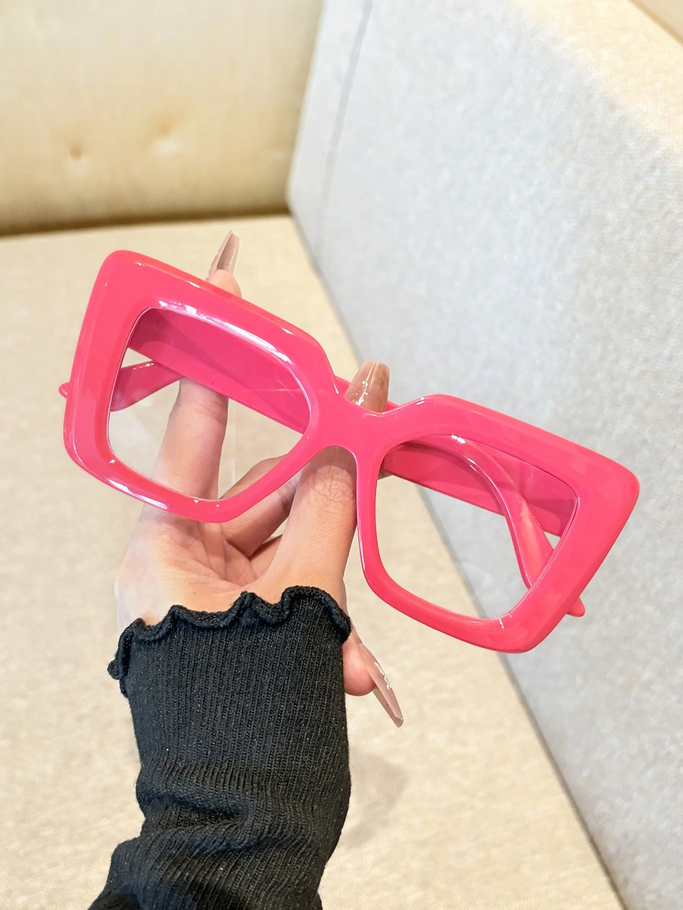 SHEIN 1pc Women's Fashionable Square Cat Eye Large Frame Colorful Stylish Glasses - Image 3