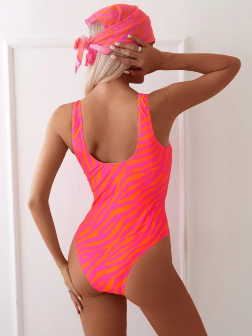 SHEIN 2pcs/Set Women's Summer Beach Holiday Colorful Zebra Print One-Piece - Image 2