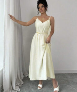 SHEIN Rafferiza Adjustable Strap Loose White Long Cami Dress
