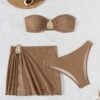 SHEIN 3pcs New Fashion Sexy Solid Color Bikini Set Brown Bathing Suit