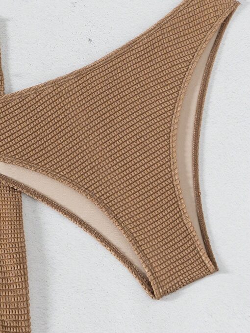 SHEIN 3pcs New Fashion Sexy Solid Color Bikini Set Brown Bathing Suit - Image 2