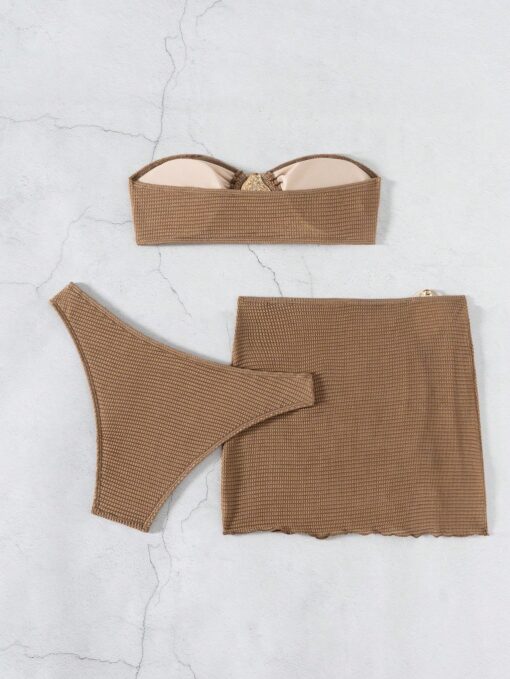 SHEIN 3pcs New Fashion Sexy Solid Color Bikini Set Brown Bathing Suit - Image 4