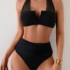 Swim Basics Women's Black Tube Top Mesh Halter Swimwear