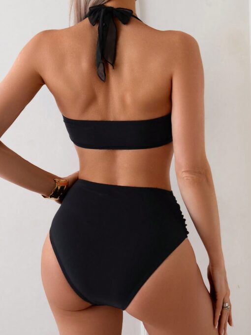SHEIN Swim Basics Women's Black Tube Top Mesh Halter Swimwear - Image 2