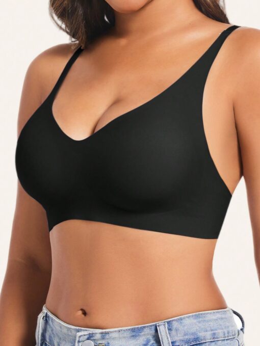 SHEIN Women's Deep V-Neck Comfortable Wireless Push-Up Bra - Image 3