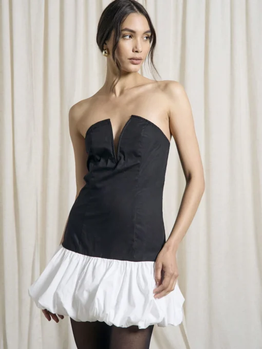 AiiRZ Color Block Plunge Bandeau Bubble Hem Mini Dress