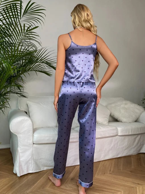 SHEIN Allover Heart Print Satin PJ Set / Pajama Set - Image 2