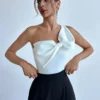 SHEIN Aloruh Women's Elegant One Shoulder Bodysuit With Bowknot