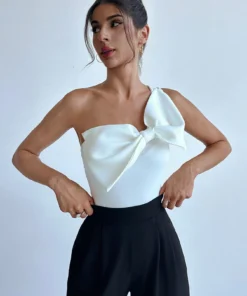 SHEIN Aloruh Women's Elegant One Shoulder Bodysuit With Bowknot