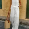 SHEIN Breezaya 2pcs/Set Women's Bohemian Style Linen Vacation Outfit