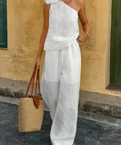 SHEIN Breezaya 2pcs/Set Women's Bohemian Style Linen Vacation Outfit