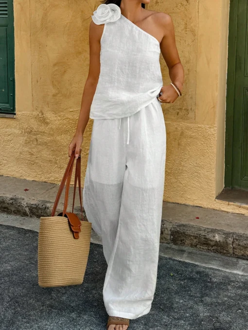 SHEIN Breezaya 2pcs/Set Women's Bohemian Style Linen Vacation Outfit