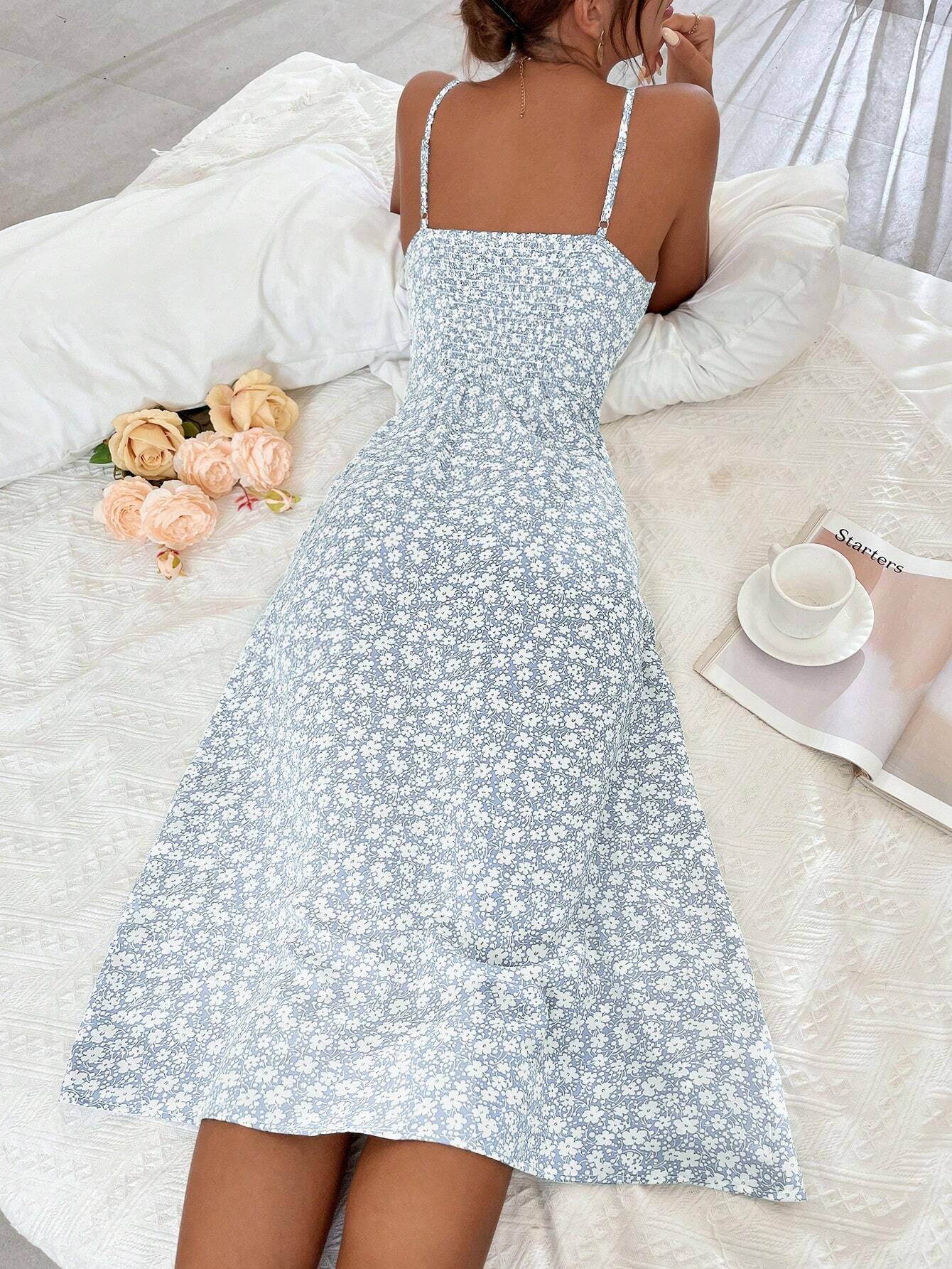 SHEIN Chiquease Ditsy Floral Print Split Thigh Cami Dress - Image 2