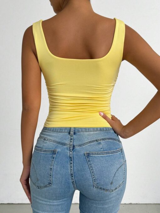 SHEIN Chiquease Summer Casual Solid Color Ruched Slim Fit Square - Image 2