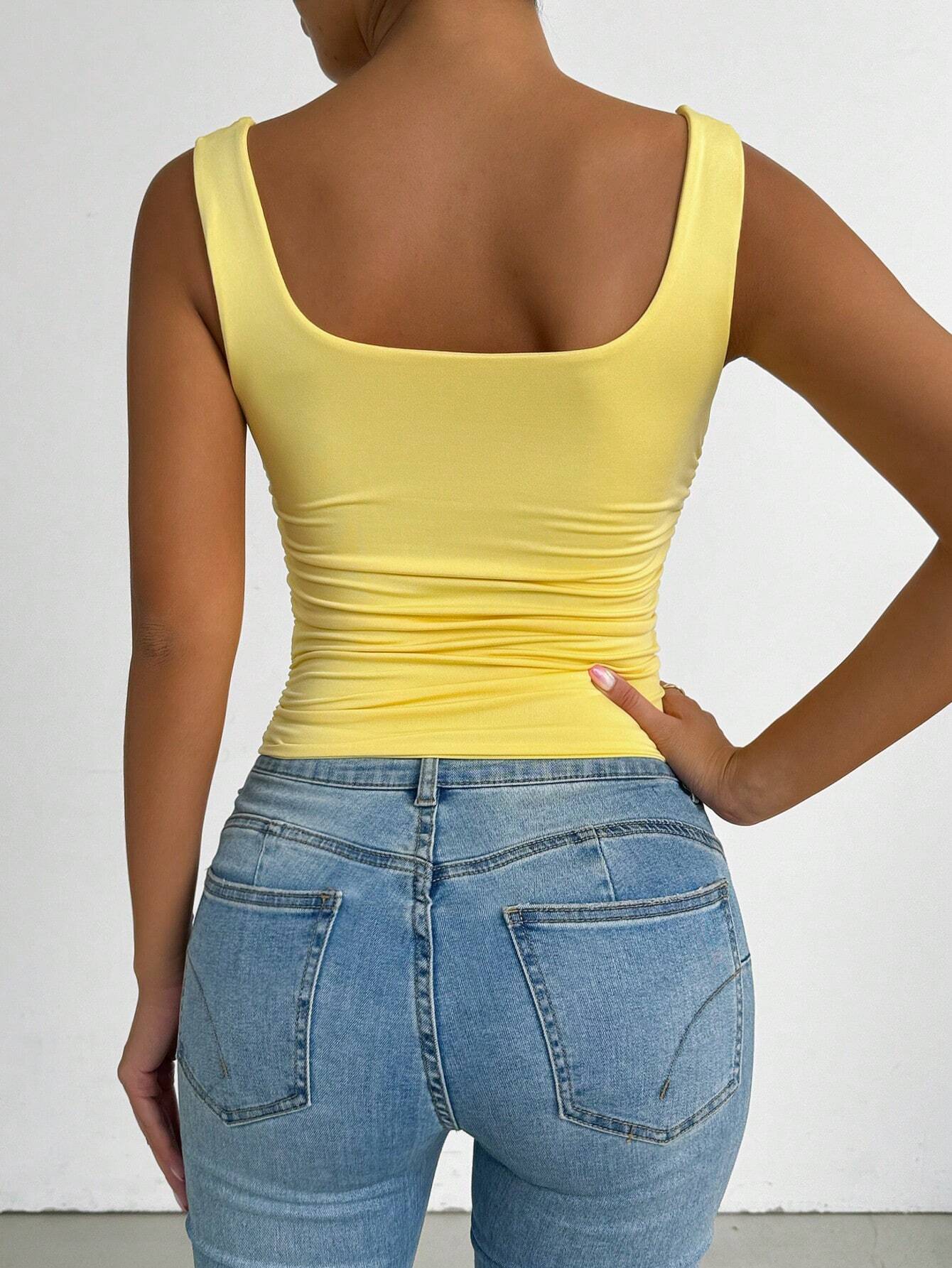 SHEIN Chiquease Summer Casual Solid Color Ruched Slim Fit Square - Image 2