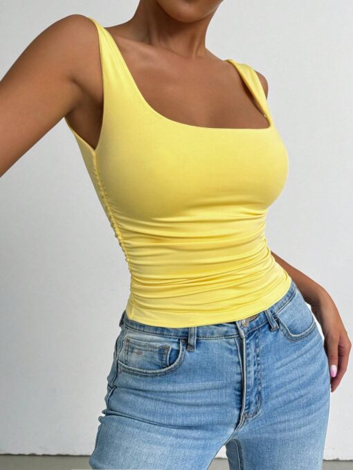 SHEIN Chiquease Summer Casual Solid Color Ruched Slim Fit Square - Image 3