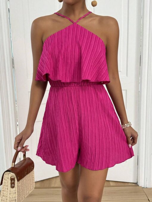 SHEIN Chiquease Women's Shoulder Strap Drawstring Waist Frill Trim Jumpsuit
