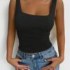 SHEIN Chiquease Women's Solid Color Simple Daily Wear Square Neck Camisole Top