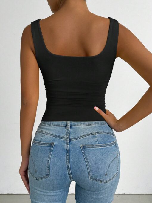 SHEIN Chiquease Women's Solid Color Simple Daily Wear Square Neck Camisole Top - Image 2