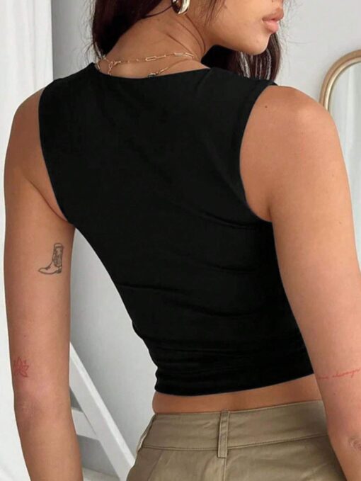 SHEIN Ladies' Plain Double-Layer Pleated Square Collar Versatile Tank Top, Spring And Summer - Image 2