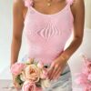 SHEIN Rafferiza Flower Applique Backless Slim Fit Ribbed Tank Top