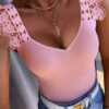 SHEIN Rafferiza Guipure Lace Panel Ribbed Knit Tank Top