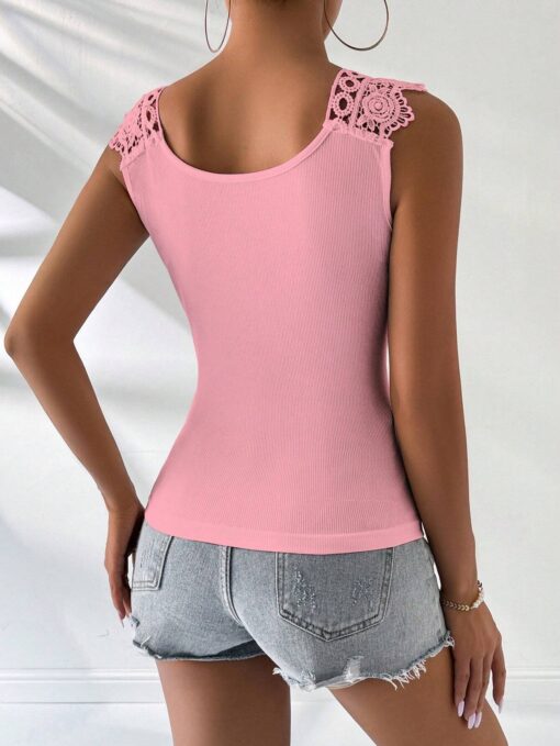 SHEIN Rafferiza Guipure Lace Panel Ribbed Knit Tank Top - Image 2