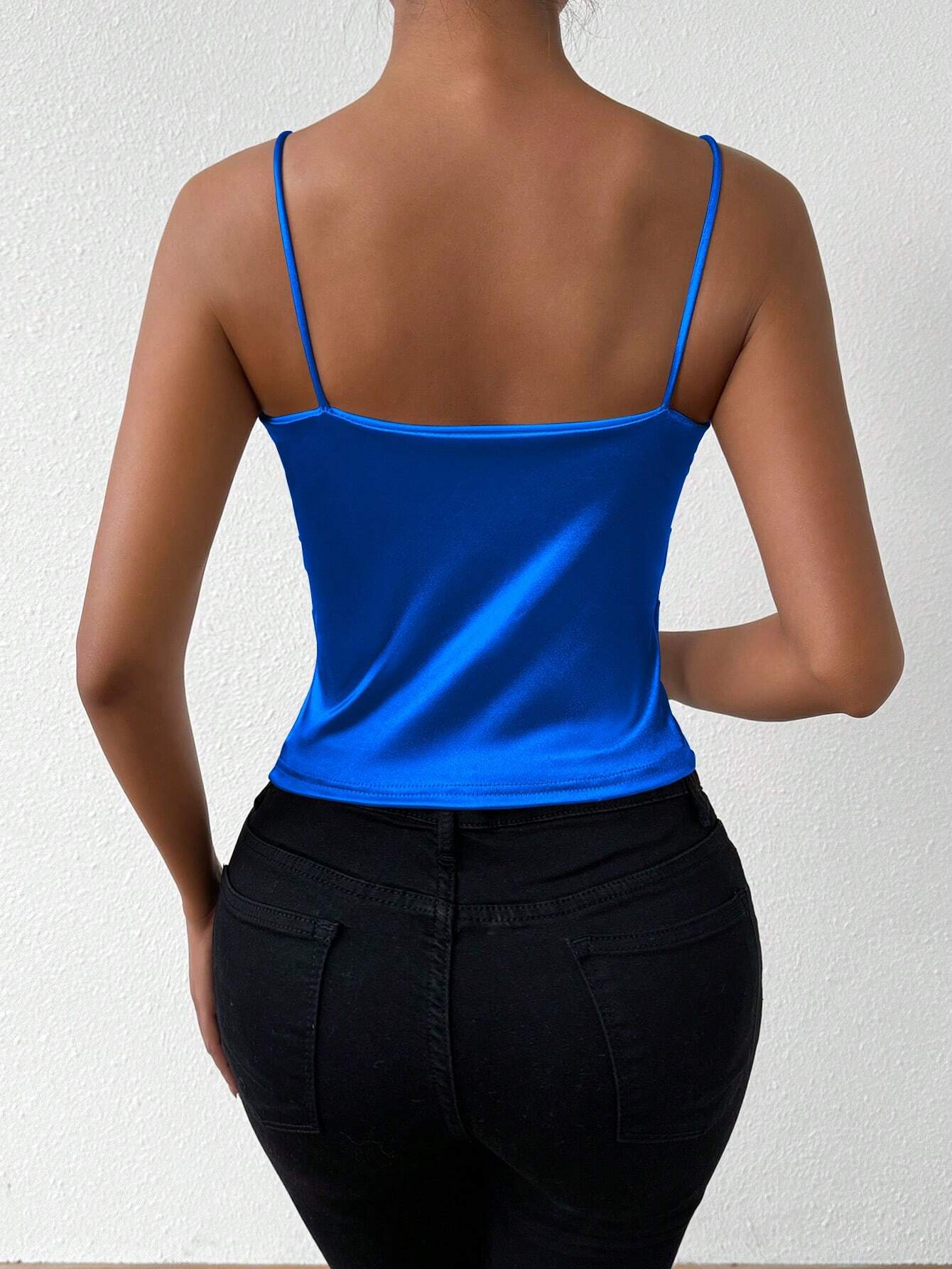 shein Rafferiza Women's Solid Color Fashion Pleated Camisole Top - Image 2