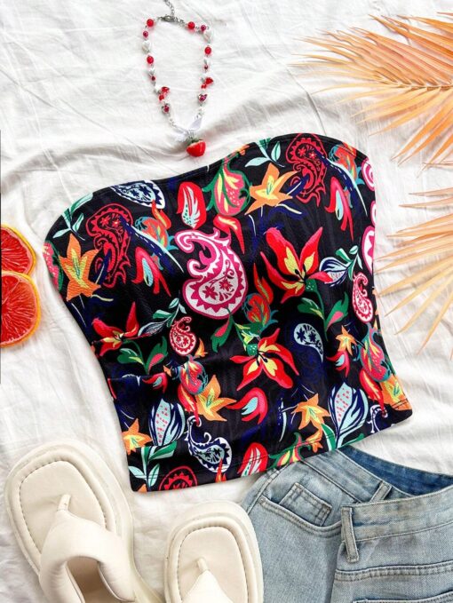 SHEIN Soleia Women Printed Crop Knitted Tank Top