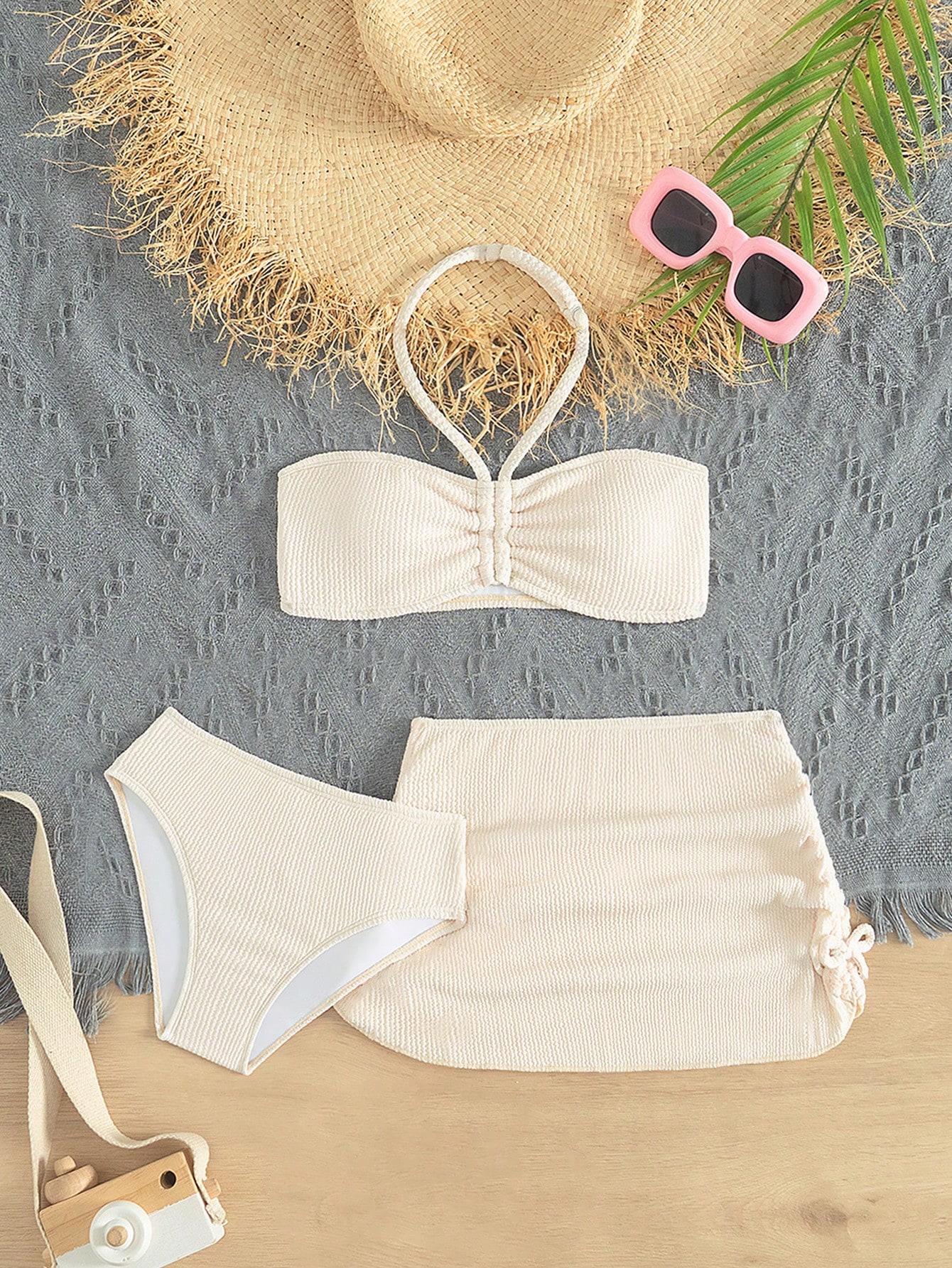 SHEIN 3pcs/Set Tween Girl Halter Bikini Set With Beach Dress - Image 4