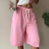 SHEIN EZwear Pink Knitted Wide Leg Bermuda Shorts