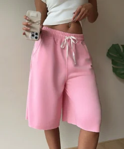 SHEIN EZwear Pink Knitted Wide Leg Bermuda Shorts