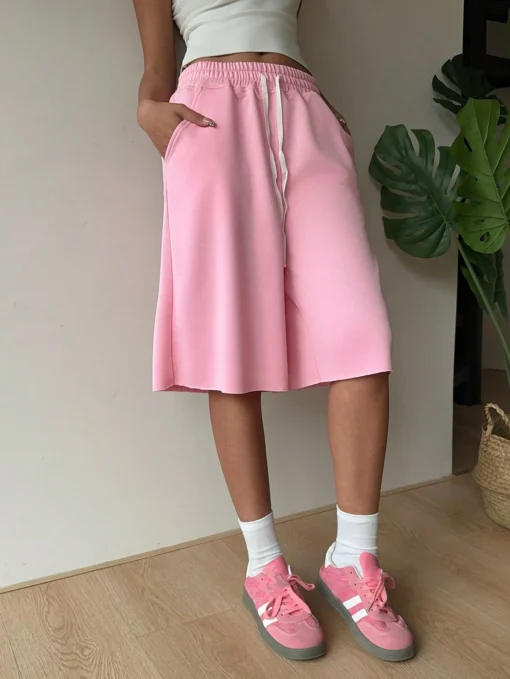 SHEIN EZwear Pink Knitted Wide Leg Bermuda Shorts - Image 3