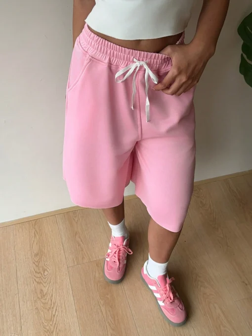 SHEIN EZwear Pink Knitted Wide Leg Bermuda Shorts - Image 4