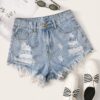 SHEIN EZwear Raw Hem Ripped Denim Shorts