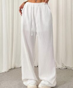 SHEIN EZwear Women's Solid Color Front Tie Pleated Casual Pants