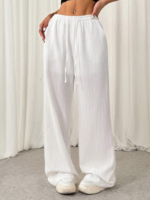 SHEIN EZwear Women's Solid Color Front Tie Pleated Casual Pants